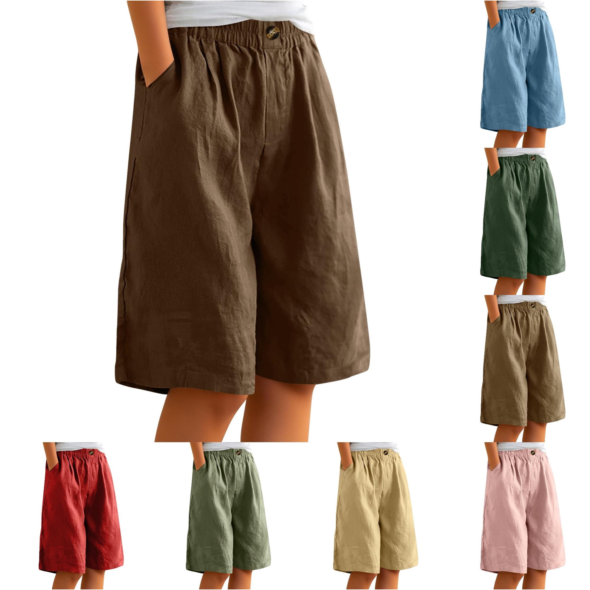 ZHOGXU Womens Shorts High Waist Wide Leg Solid Color Knee Length