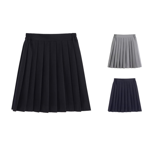 ZHOGXU Womens Skirt Summer High Waist Solid Color Pleated A Line Comfortable Fashion Mini Skirts For Casual Daily Wear,Black,Xl
