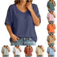 thumbnail image 1 of ZHOGXU Womens Summer T Shirt Short Sleeve V Neck Solid Color Comfortable Lightweight Breathable Tee Top For Casual Daily Wear,Blue,Xxl, 1 of 6