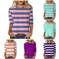 thumbnail image 1 of ZHOGXU Womens Summer Tops 3/4 Sleeve Crew Neck Striped Printed Loose Fit Soft T Shirt Basic Tees For Casual Daily Wear,Hot Pink,XL, 1 of 6