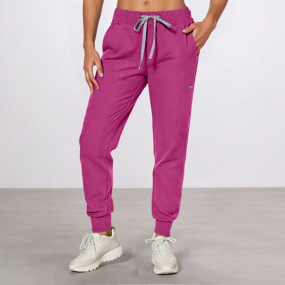 ZHOGXU Womens Sweatpants Drawstring Elastic Waist Solid Color Comfortable Fashion Sports Trousers With Pocket For Casual Daily Wear Hot Pink Xxl