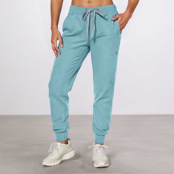 ZHOGXU Womens Sweatpants Drawstring Elastic Waist Solid Color Comfortable Fashion Sports Trousers With Pocket For Casual Daily Wear Light Blue Xxl