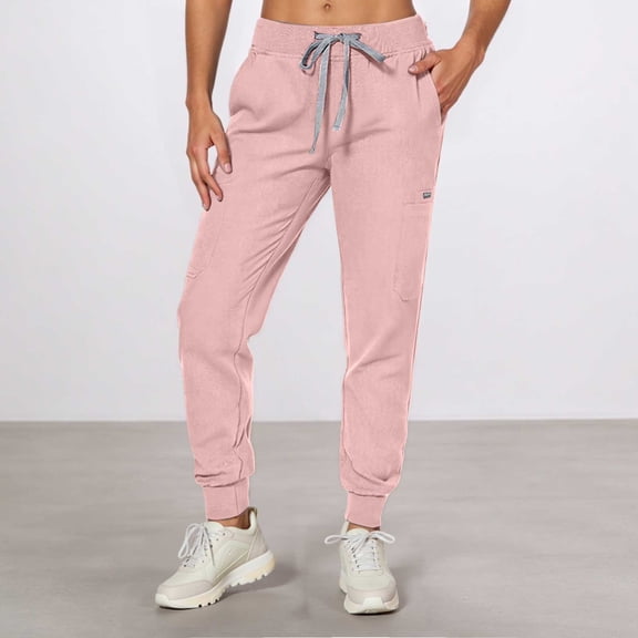 ZHOGXU Womens Sweatpants Drawstring Elastic Waist Solid Color Comfortable Fashion Sports Trousers With Pocket For Casual Daily Wear Pink S