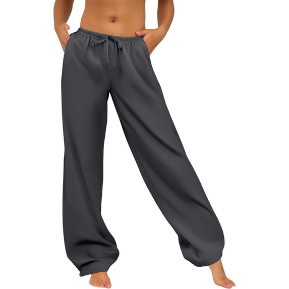 ZHOGXU Womens Sweatpants Drawstring Elastic Waisted Solid Color Wide Leg Straight Fit Comfortable Baggy Pants With Pockets For Daily Wear Dark Gray Xl