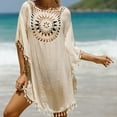 thumbnail image 1 of ZHOGXU Womens Swimsuit Cover Up Solid Color Patchwork Hollow Out Tassel Comfortable Stylish Swimwear For Beach Pool,Beige,One Size, 1 of 9