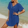 thumbnail image 1 of ZHOGXU Womens Swimsuit Coverup Dress Lace V Neck Solid Color Drawstring Casual Loose Dress For Holiday Vacation Beach,Blue,Xl, 1 of 6