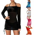 thumbnail image 1 of ZHOGXU Womens Swimsuits Three Piece Solid Color Halter Neck Bkinini Sets And Mesh Cover Upscomfortable Stylish Swimwear For Beach Pool,Black,S, 1 of 5