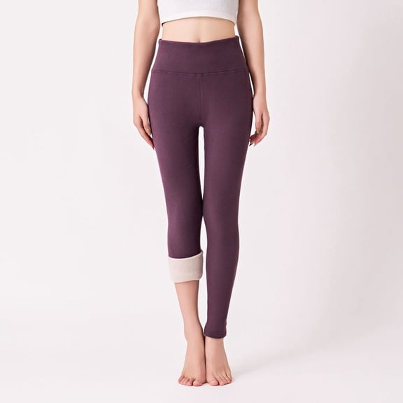 ZHOGXU Womens Thermal Leggings High Waisted Solid Color Plush Slim Fit Stretchy Comfortable Fashion Pants Trousers For Daily Wear Dark Purple Xl