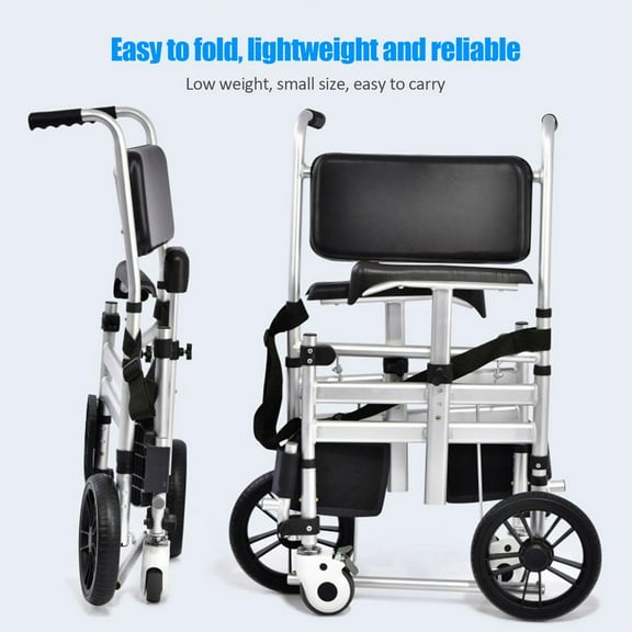 ZHON 3 in 1 Shower Chair with Wheels,Folding Shower Wheel Elderly Care Tool Aluminum Support 450lbs, Rolling Bath Chair for Handicap, Armrest Adjustable Height, Safety Straps Included
