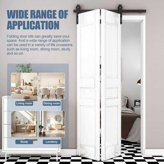 ZHON Barndoor Hardware 24 Inches Black Bifold Sliding Door Track