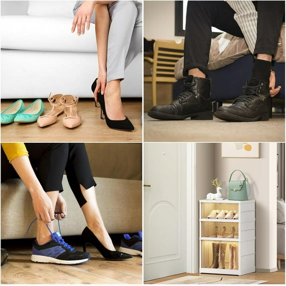 ZHON Folding Shoe Rack Stackable 3 Tier Shoe Storage Organizer Shoe Containers with Doors 6 Pairs Shoe Shelf Cabinet for Living Room Entryway value