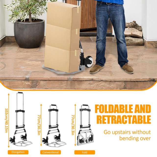 ZHON Hand Truck Foldable Heavy Duty Utility Trolley With Wheels For