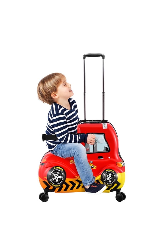 Kids Luggage, Ride on Kids Suitcase 24 in Red Car Ride-On Trolley Case with Wheels Cute Hardside Cabin Luggage with Safety Belt for Girls Boys Kids Aged 6-12 Years Old