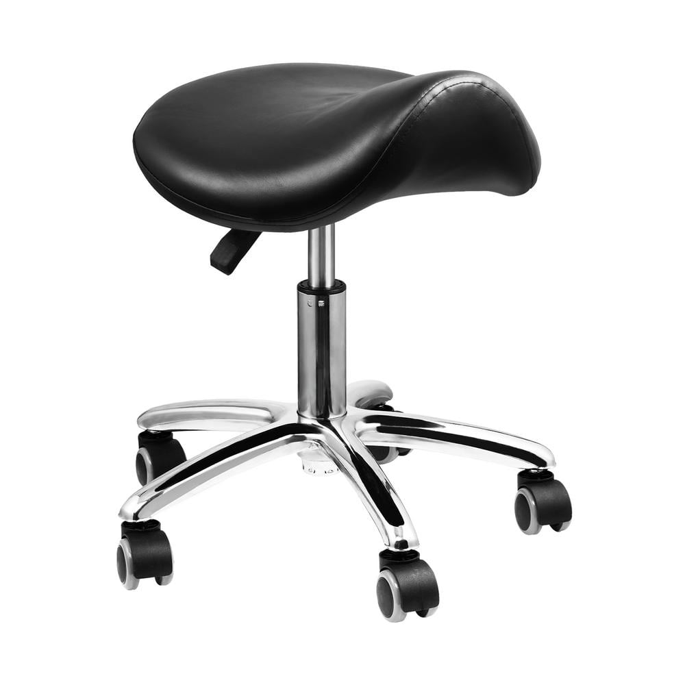 Black Adjustable Swivel Saddle Stool with Metal Base