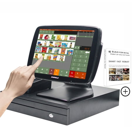 ZHONGJI Retail Point of Sale System Includes Touchscreen PC, 3 1/8'' Receipt Printer, Cash Drawer, POS Software