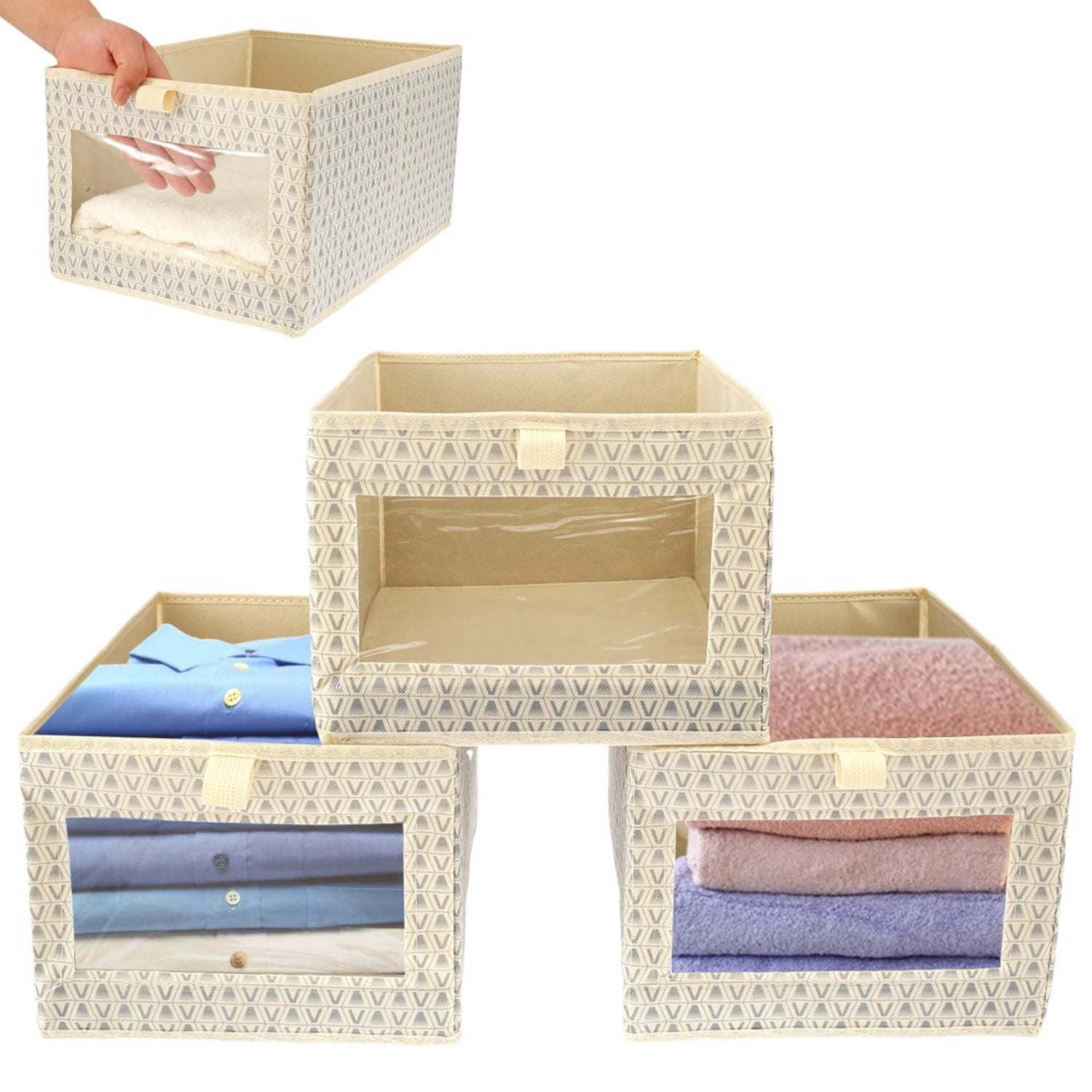 ZHONGXJY 3PCS Storage Bins Non-woven Storage Cubes with Window Foldable ...