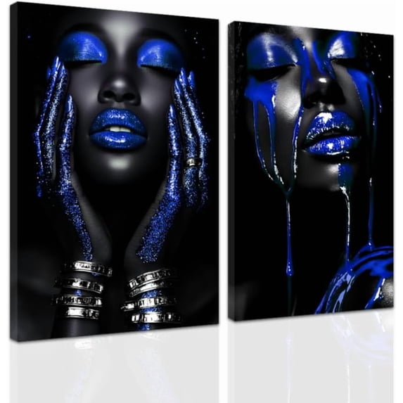 ZHONGYUTONG 2 Piece African American Wall Art Black Woman Pictures Red Girl Bedroom Wall Decor Afro Women Canvas Prints Female Home Room Decor Framed (16.00" x 24.00" x 2PCS)