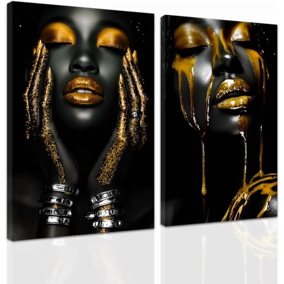 ZHONGYUTONG 2 Piece African American Wall Art Black Woman Pictures Red Girl Bedroom Wall Decor Afro Women Canvas Prints Female Home Room Decor Framed (11.00" x 14.00" x 2PCS)