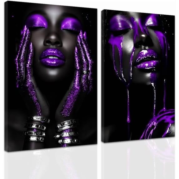 ZHONGYUTONG 2 Piece African American Wall Art Black Woman Pictures Red Girl Bedroom Wall Decor Afro Women Canvas Prints Female Home Room Decor Framed (11.00" x 14.00" x 2PCS)