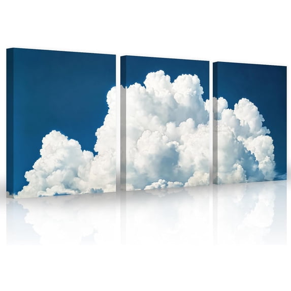ZHONGYUTONG 3 Piece Clouds Canvas Wall Art Blue Sky White Clouds Pictures Nature Landscape Artwork Print Modern Poster for Living Room Decor Framed (11.00" x 14.00" x 3PCS)