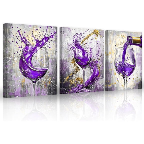 ZHONGYUTONG 3 Piece Wine Wall Art for Kitchen Gold Wine Pictures Dining Room Canvas Print Modern Artwork for Pub Bar Decor Framed (11.00" x 14.00" x 3PCS)