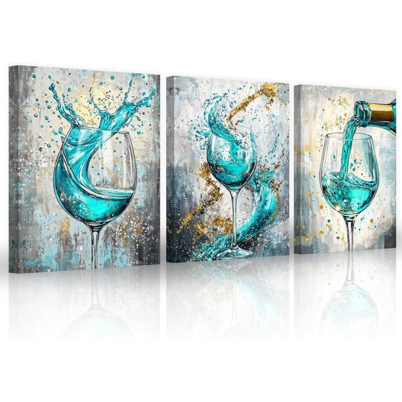 ZHONGYUTONG 3 Piece Wine Wall Art for Kitchen Gold Wine Pictures Dining Room Canvas Print Modern Artwork for Pub Bar Decor Framed (12.00" x 16.00" x 3PCS)