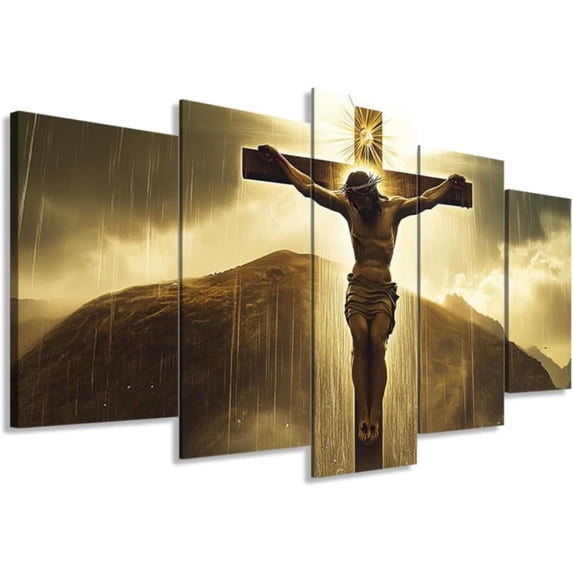 ZHONGYUTONG 5 Piece Christian Wall Art Jesus Pictures Set of 5 for Christ Church Dining Living Room Home Decor Cross Painting Canvas God Poster Prints Framed (10x16inx2pcs 10x20inx2pcs 10x24inx1pcs)