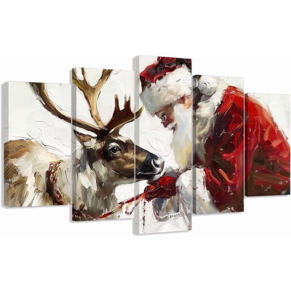 ZHONGYUTONG 5 Piece Christmas Wall Art Santa Claus and Reindeer Pictures Large Xmas Canvas Painting Prints Winter Holiday Home Wall Decor Framed (8x14inx2pcs 8x18inx2pcs 8x22inx1pcs)