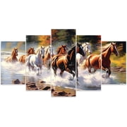 ZHONGYUTONG 5 Piece Horse Wall Art Large Running Horse Canvas Print Wild Animal Pictures Modern Western Farm Men Room Wall Decor Frame 8x14inx2 8x18inx2 8x22inx1