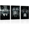 thumbnail image 1 of ZHONGYUTONG Abstract Animal Canvas Wall Art 3 Pieces Wolf Lion Bear Head with Blue Eyes Pictures Prints Black and White Wildlife Paintings Office Decor Framed (24.00" x 36.00" x 3PCS), 1 of 6