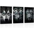 thumbnail image 1 of ZHONGYUTONG Abstract Animal Canvas Wall Art 3 Pieces Wolf Tiger Lion Head with Blue Eyes Pictures Prints Black and White Wildlife Paintings Office Decor Framed (12.00" x 16.00" x 3PCS), 1 of 6