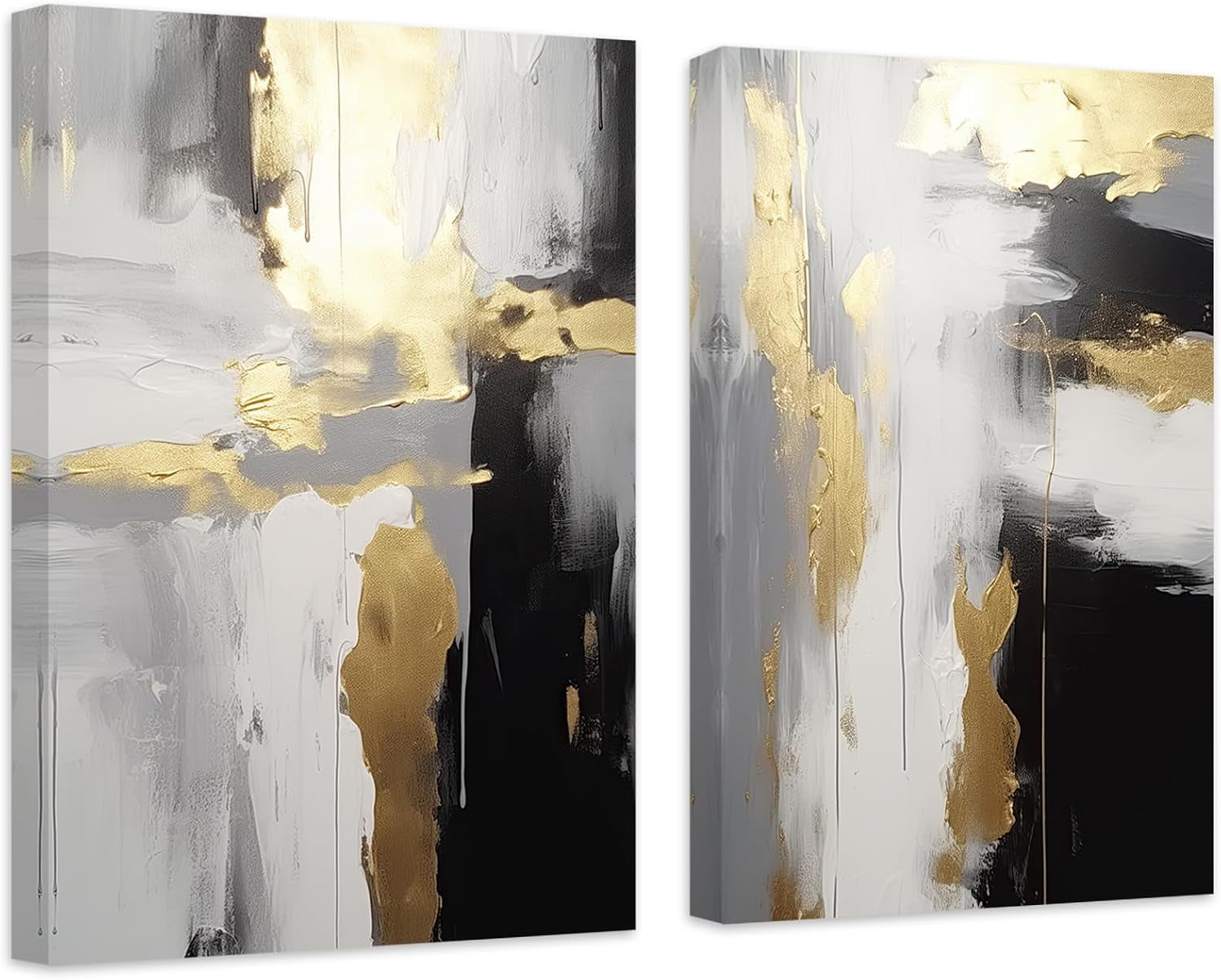 ZHONGYUTONG Abstract Black White & Gold Wall Decor 2 Pieces Abstract Canvas Art Prints Paintings Modern Artwork for Living Room Bedroom Decor (16.00" x 24.00" x 2PCS)