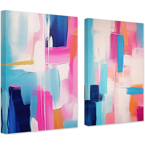 ZHONGYUTONG Abstract Blue Pink Gray Wall Decor 2 Pieces Colorful Geometric Shapes Illustrations Canvas&nbsp;Art Prints Paintings Modern Artwork for Living Room Decor (11.00" x 14.00" x 2PCS)