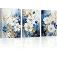 thumbnail image 1 of ZHONGYUTONG Abstract Floral Wall Art 3 Pieces Navy Blue Flowers Canvas Picture Blue and Gold Painting Prints Modern Artwork Home Decor Framed (11.00" x 14.00" x 3PCS), 1 of 6