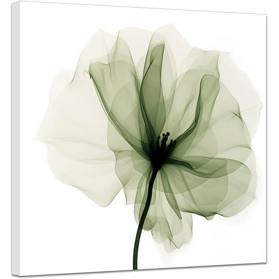 ZHONGYUTONG Abstract Flower Canvas Wall Art Green Floral Painting Prints Elegant Artwork for Living Room Bedroom Decor Framed (12.00" x 12.00")