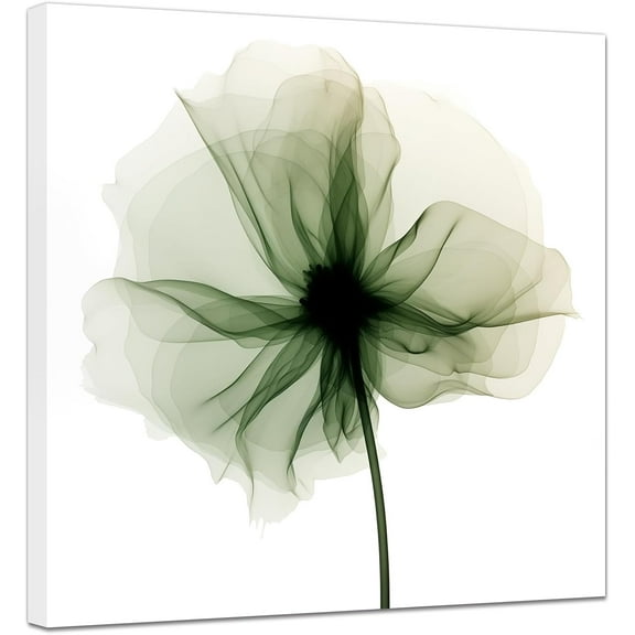 ZHONGYUTONG Abstract Flower Canvas Wall Art Green Floral Painting Prints Elegant Artwork for Living Room Bedroom Decor Framed (12.00" x 12.00")