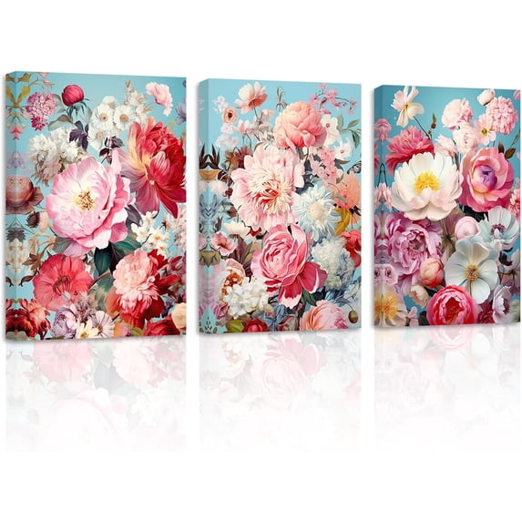ZHONGYUTONG Abstract Flowers Wall Art 3 Pieces Blooming Colorful Floral Canvas Picture Prints Nature Painting Artwork Home Decor Framed (24.00" x 36.00" x 3PCS)