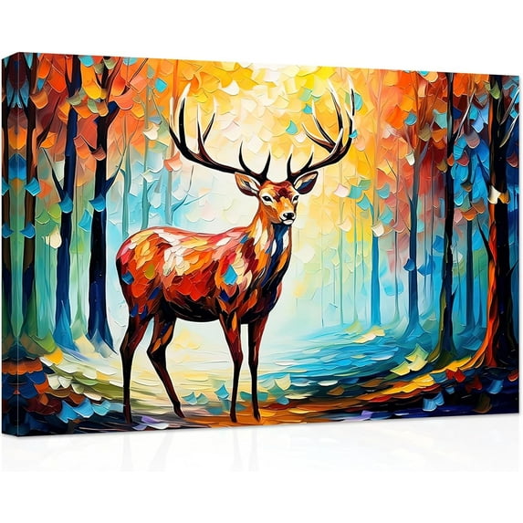 ZHONGYUTONG Abstract Forest Animal Canvas Wall Art Colorful Elk Painting Prints Wildlife Posters Artwork Home Decor Framed (20.00" x 30.00")