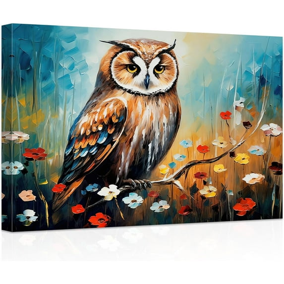 ZHONGYUTONG Abstract Forest Animal Canvas Wall Art Colorful Owl Painting Prints Wildlife Posters Artwork Home Decor Framed (12.00" x 18.00")