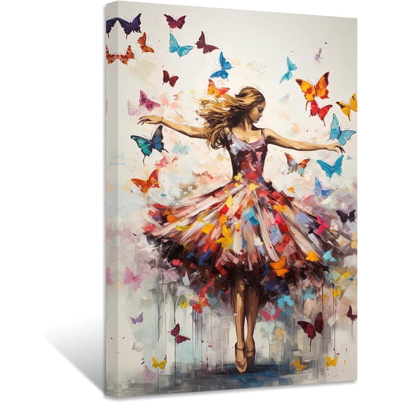 ZHONGYUTONG Abstract Girl Canvas Wall Art Dancing Woman with Butterfly Painting Prints Colorful Elegant Portrait Artwork for Girls Bedroom Framed (20.00" x 30.00")