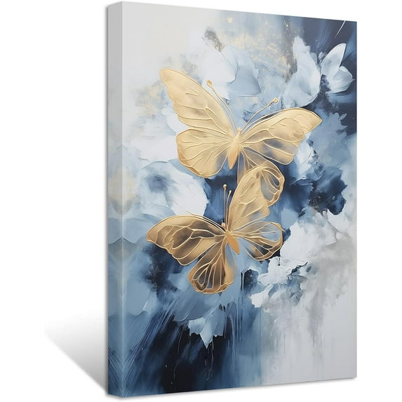 ZHONGYUTONG Abstract Golden Butterfly Wall Decor Navy Blue and Gold Picture Painting Luxury Butterflies Canvas Prints Modern Home Decor Artwork (24.00" x 36.00")