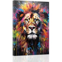 ZHONGYUTONG Abstract Lion Wall Art Colorful Lion Painting Wildlife Picture African Animal Canvas Art for Home Bathroom Office Wall Decor Frame (12.00" x 18.00")