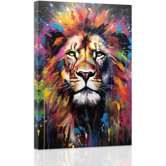 ZHONGYUTONG Abstract Lion Wall Art Colorful Lion Painting Wildlife Picture African Animal Canvas Art for Home Bathroom Office Wall Decor Frame (12.00" x 18.00")