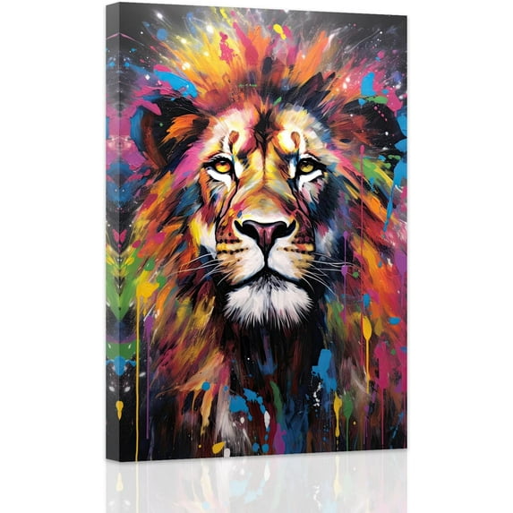 ZHONGYUTONG Abstract Lion Wall Art Colorful Lion Painting Wildlife Picture African Animal Canvas Art for Home Bathroom Office Wall Decor Frame (12.00" x 18.00")