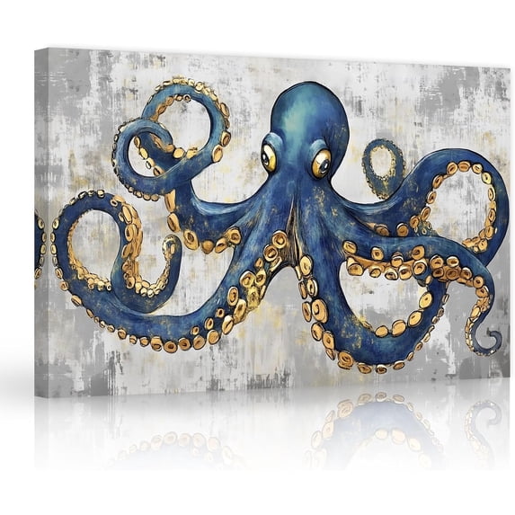 ZHONGYUTONG Abstract Octopus Canvas Wall Art Sea Animal Pictures Wall Decor Ocean Octopus Painting for Living Room Bathroom Decor Framed (12.00" x 18.00")