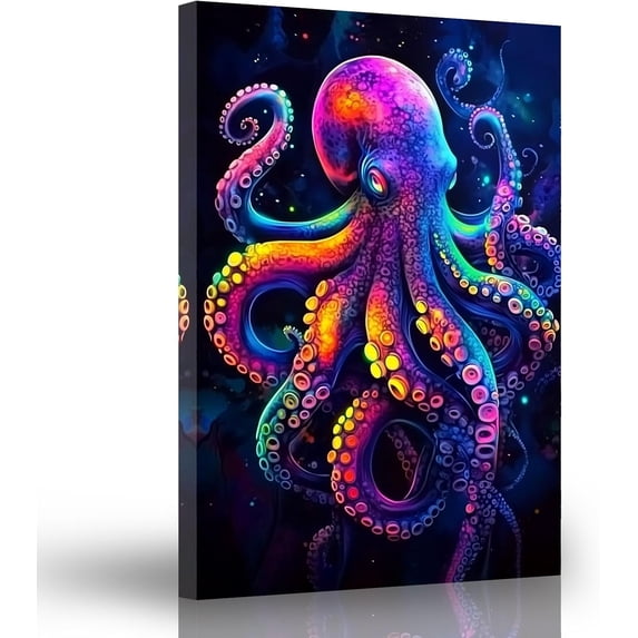 ZHONGYUTONG Abstract Octopus Wall Art Colorful Ocean Bathroom Canvas Watercolor Sea Animal Prints Coastal Nautical Pictures Wall Decor Framed (12.00" x 18.00")