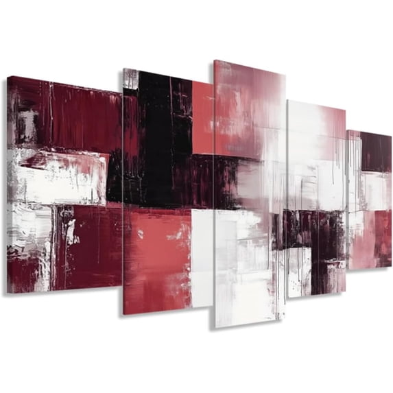 ZHONGYUTONG Abstract Wall Art 5 Piece Canvas Prints Black White and Gray Red Wall Decor Modern Living Room Bedroom Office Home Decor Framed (10x16inx2pcs 10x20inx2pcs 10x24inx1pcs)