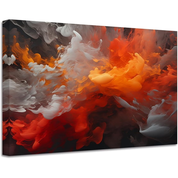 ZHONGYUTONG Abstract Wall Decor Gray and Red Painting Prints Abstract Ink Texture Canvas Picture Modern Home Decor Artwork Framed (20.00" x 30.00")