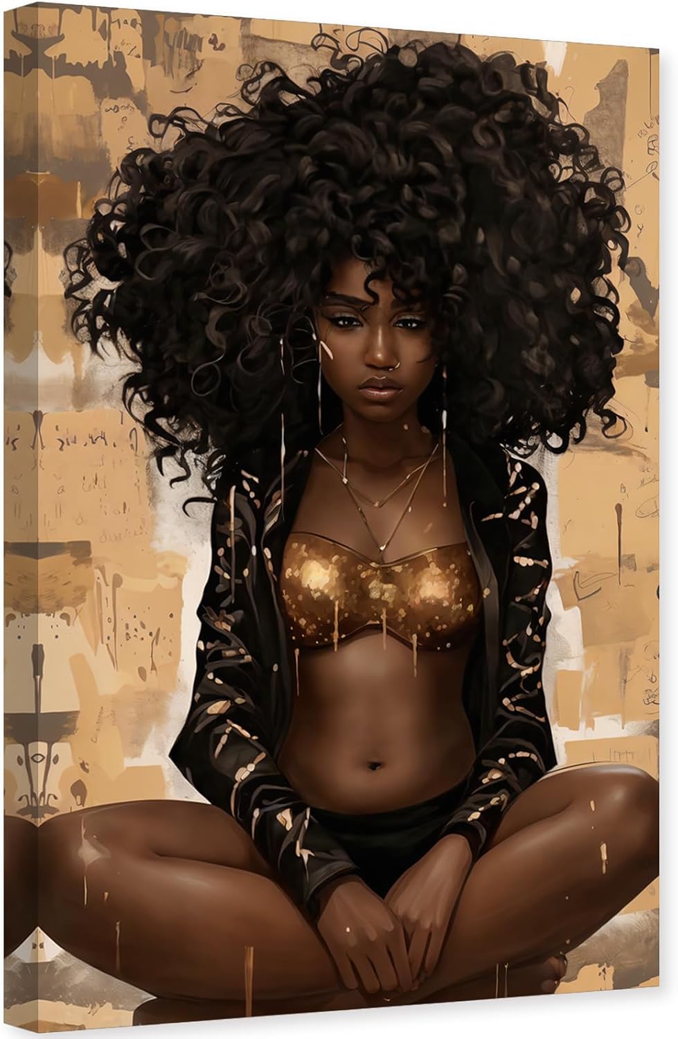 ZHONGYUTONG African American Canvas Afro Black Woman Wall Art African Picture Black Girl Painting Print for Bedroom Decor Framed (12.00" x 18.00")