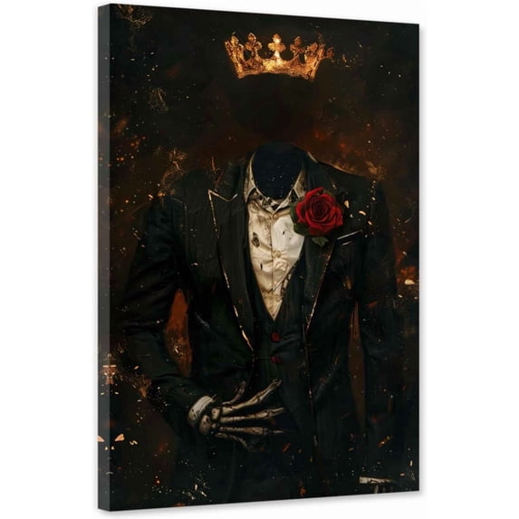 ZHONGYUTONG African American Canvas Wall Art Gold Crown Pictures Print Black Man King Painting Skeleton Artwork for Bedroom Decor Framed (12.00" x 18.00")